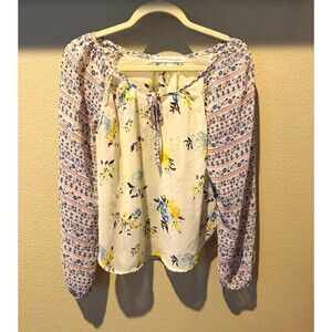 Late for Dinner Women's Floral Peasant Shear Long- Sleeve Size Large